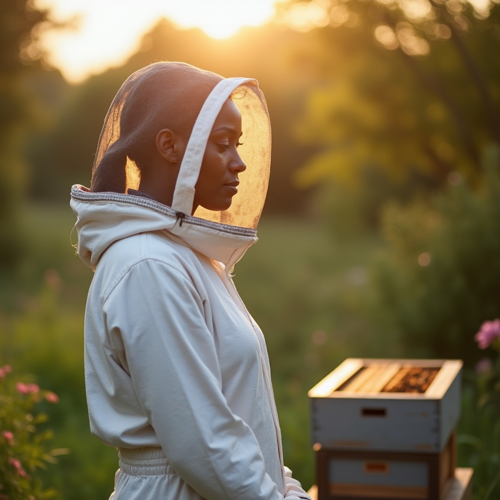 Imker beobachtet ruhig und aufmerksam den Bienenstock